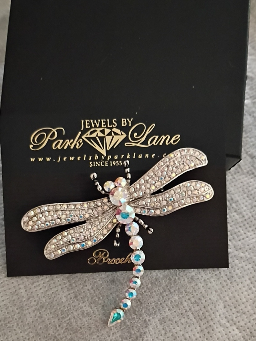 IRIDESCENT PARK LANE CRYSTAL DRAGONFLY BROOCH.